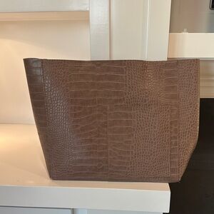 Mauve Light Brown Crocodile Embossed Tote Bag